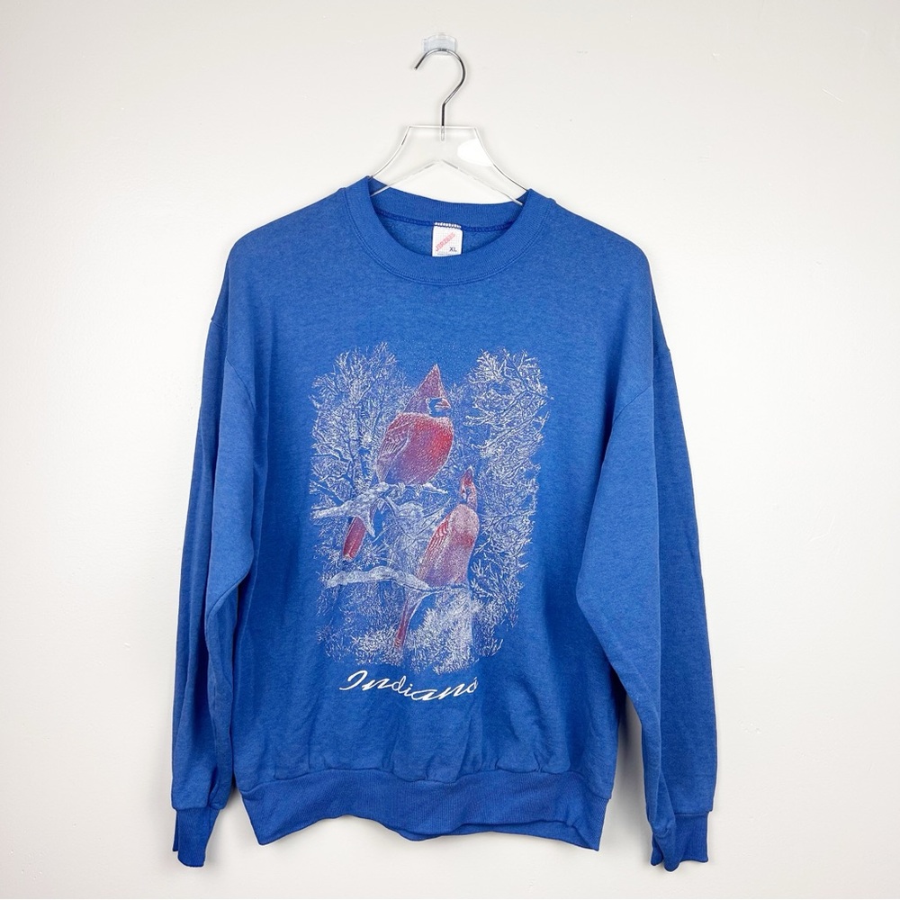 Vintage Jerzees Indiana Cardinal Red Bird Sweatshirt Crew neck Blue size xl